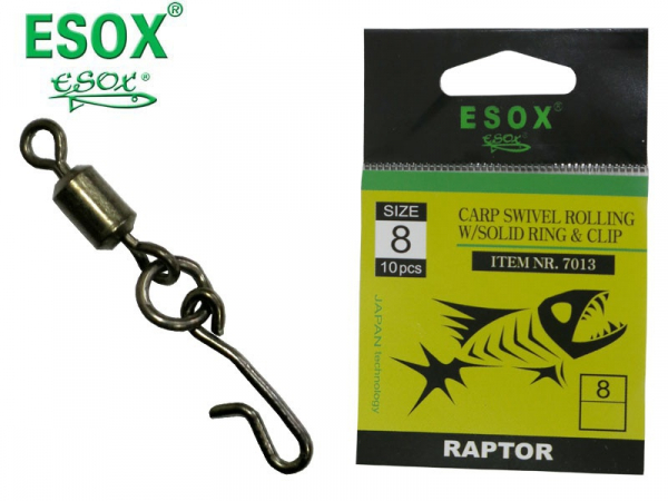 ESOX CARP SWIVEL ROLLING W/SOLID RING & CLIP / 10 ks